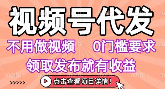 视频号代发，不用剪辑不用做视频，0门槛要求，领取发布就有收益，任务没有无上限，小白轻松上手【揭秘】-铜臭网
