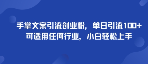手掌文案引流创业粉，单日引流100+，可适用任何行业，小白轻松上手-铜臭网