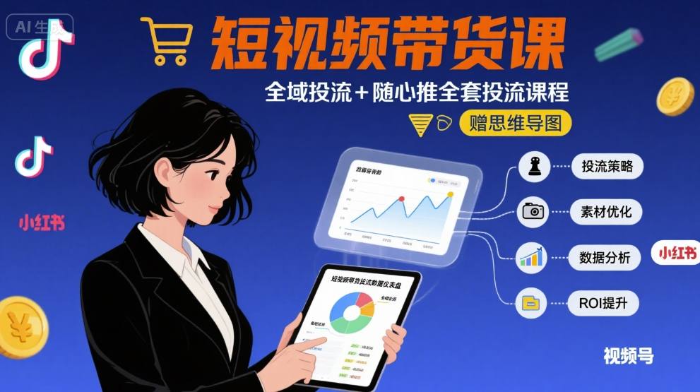 最新短视频带货课，全域投流+随心推全套投流课程+思维导图-铜臭网