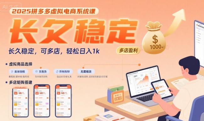 2025拼多多虚拟电商系统课，长久稳定，可多店，轻松日入1k-铜臭网