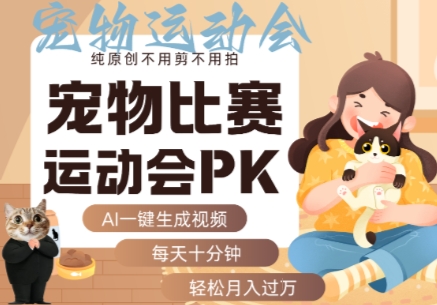 AI一键生成宠物比赛运动会PK视频,纯原创不用剪不用拍,每天十分钟,轻松月入过1W+-铜臭网