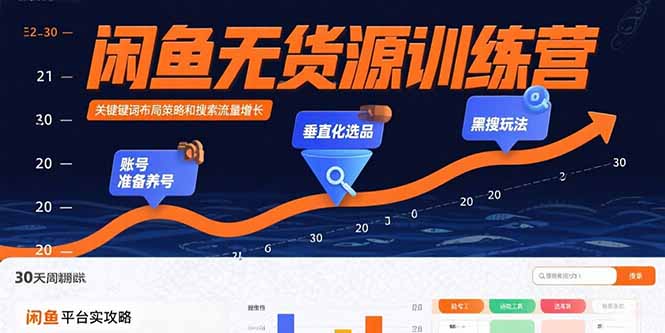 闲鱼无货源训练营：账号准备养号/垂直化选品/黑搜玩法，0基础30天盈利指南-铜臭网
