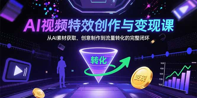 AI视频特效创作与变现课：从AI素材获取、创意制作到流量转化的完整闭环-铜臭网