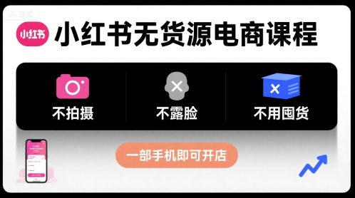 小红书无货源电商课程，不拍摄不露脸不用囤货，一部手机即可开店-铜臭网