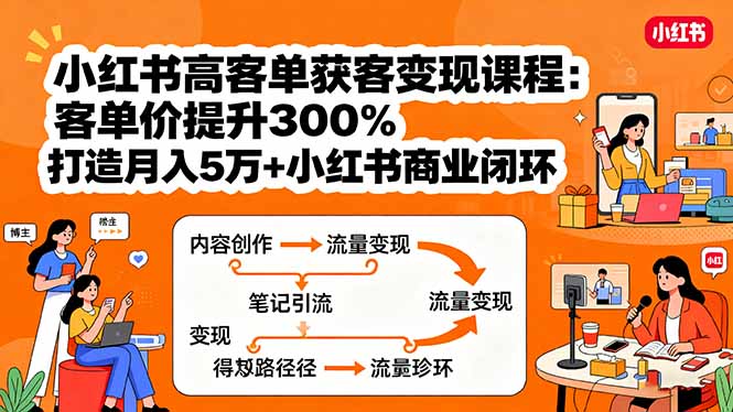 小红书高客单获客变现课程：客单价提升300%，打造月入10万+小红书商业闭环-铜臭网