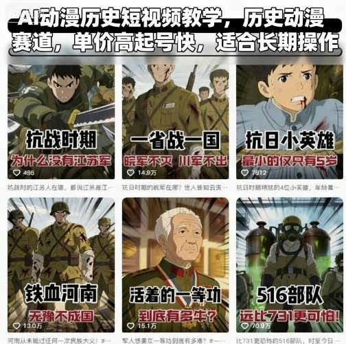 AI动漫历史短视频教学,历史动漫赛道,单价高起号快,适合长期操作-铜臭网