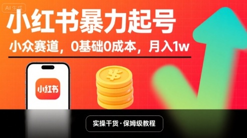 小红书暴力起号，小众赛道，0基础0成本，月入1w-铜臭网