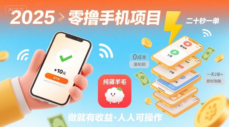 2025年零撸手机项目，二十秒一单，纯薅羊毛 一天2张+做就有-铜臭网
