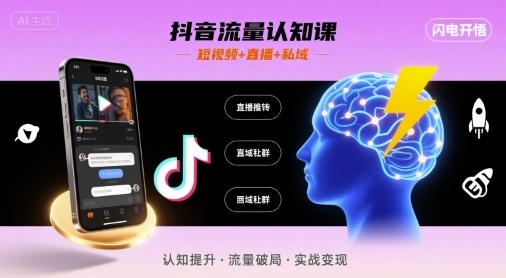 抖音流量认知课，短视频+直播+私域，认知提升，闪电开悟-铜臭网