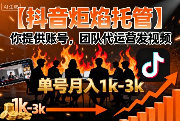 【抖音炬焰托管】你提供账号，团队代运营发视频，单号月入1k+【揭秘】-铜臭网