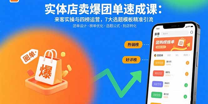 实体店卖爆团单速成课：来客实操与四榜运营，7大选题模板精准引流-铜臭网