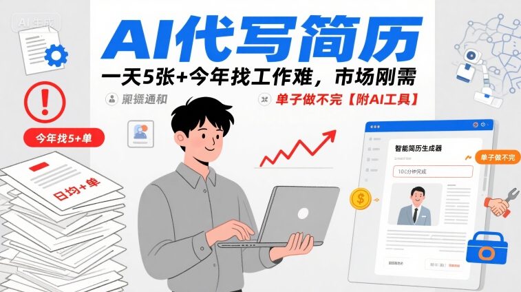 AI代写简历，一天5张+今年找工作难，市场刚需，单子做不完【附AI工具】-铜臭网