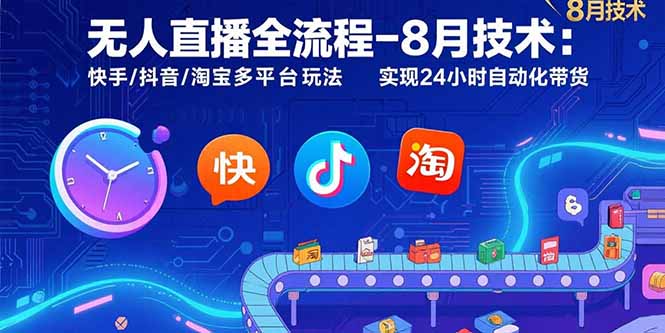 无人直播全流程-8月技术：快手/抖音/淘宝多平台玩法 实现24小时自动化带货-铜臭网