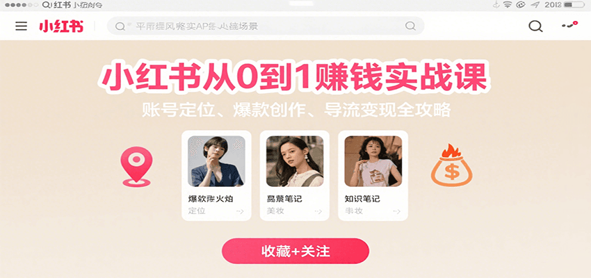 小红书从0到1赚钱实战课：账号定位、 爆款创作 、导流变现全攻略-铜臭网