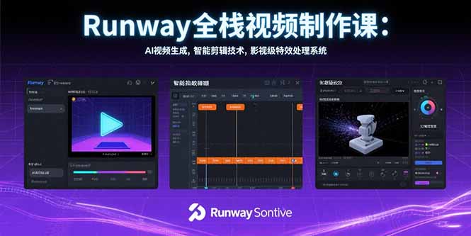 Runway全栈视频制作课：AI视频生成，智能剪辑技术，影视级特效处理系统-铜臭网