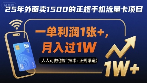 25年外面卖1500的正规手机流量卡项目，一单利润1张+，月入过1W，人人可做(推广技术+正规渠道)【揭秘】-铜臭网