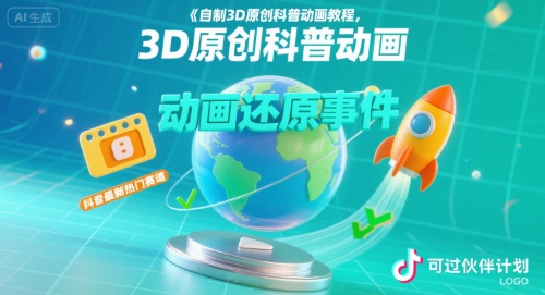 自制3D原创科普动画教程,动画还原事件,抖音最新热门赛道,可过伙伴计划-铜臭网