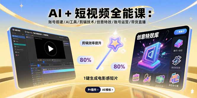 AI+短视频全能课：账号搭建/AI工具/剪辑技术/创意特效/账号运营/带货直播-铜臭网