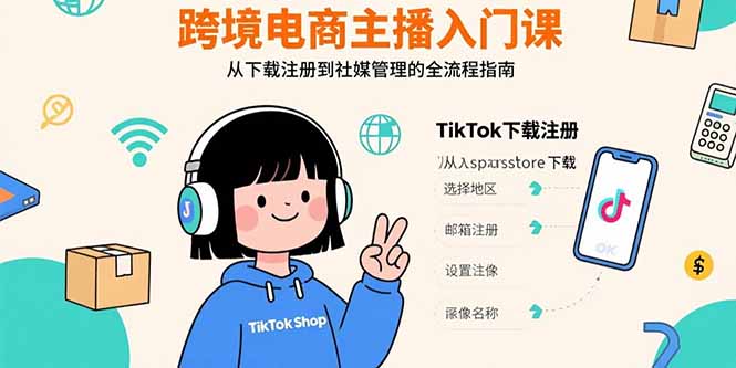 跨境电商主播入门课，TikTok下载注册，支付工具配置，社媒账号管理全流程-铜臭网