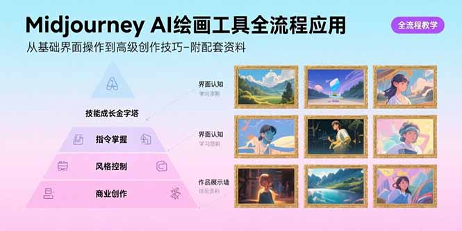 Midjourney AI绘画工具全流程应用，从基础界面操作到高级创作-附配套资料-铜臭网