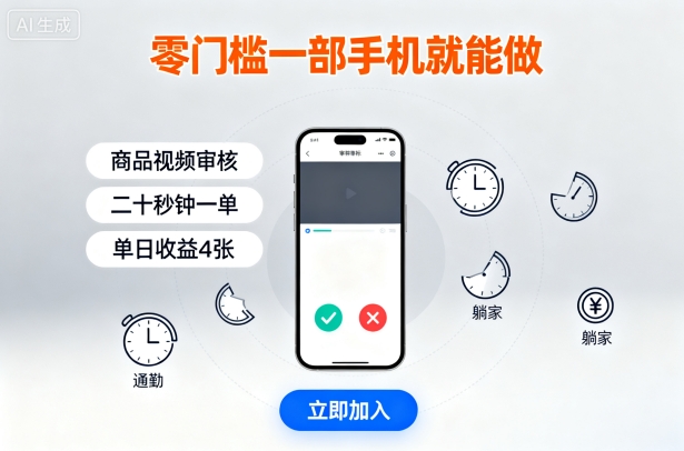 零门槛一部手机就能做，商品视频审核，通勤躺家碎片时间都能做，二十秒钟一单，单日收益4张【揭秘】-铜臭网