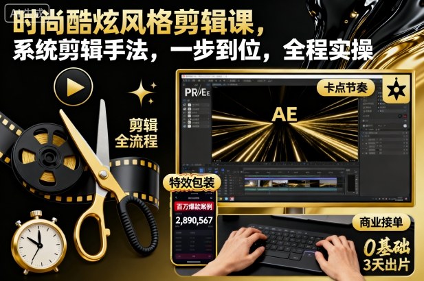 时尚酷炫风格剪辑课，系统剪辑手法，一步到位，全程实操-铜臭网