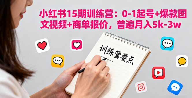 小红书15期训练营：0-1起号+爆款图文视频+商单报价，普遍月入5k-3w-铜臭网