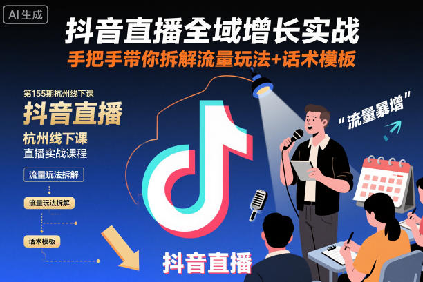 抖音直播全域增长实战第155期杭州线下课，手把手带你拆解流量玩法+话术模板-铜臭网