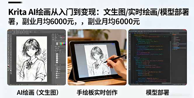 Krita AI绘画从入门到变现：文生图/实时绘画/模型部署，副业月均6000元-铜臭网