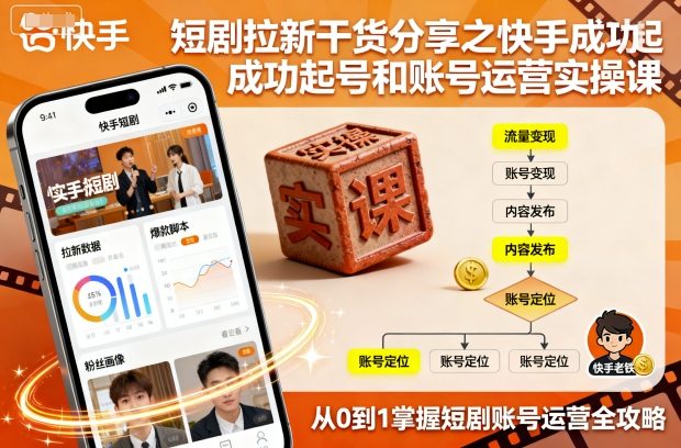 短剧拉新干货分享之快手成功起号和账号运营实操课-铜臭网