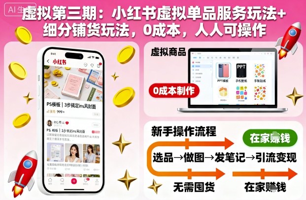 虚拟第三期:小红书虚拟单品服务玩法+细分铺货玩法,0成本,人人可操作-铜臭网