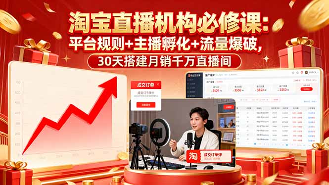 淘宝直播机构必修课：平台规则/主播孵化/流量爆破,30天搭建月销千万直播间-铜臭网