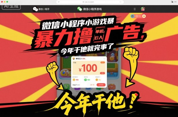 微信小程序小游戏暴力撸广告，单机日入100，今年干他就完事了-铜臭网