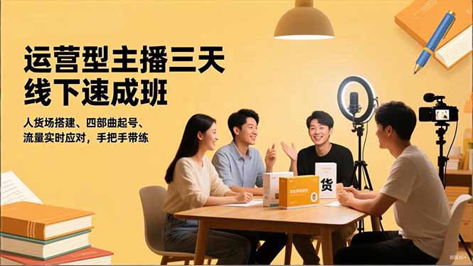 运营型主播三天线下班，人货场搭建,四部曲起号,流量实时应对，手把手带练-铜臭网