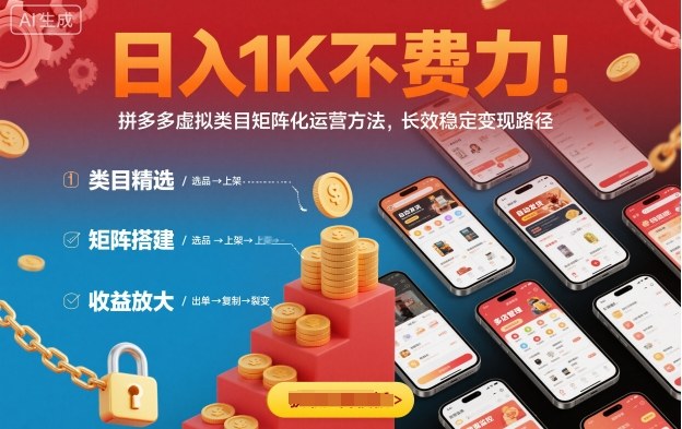 日入1K不费力！拼多多虚拟类目矩阵化运营方法，长效稳定变现路径-铜臭网