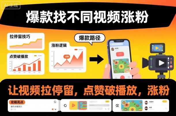 爆款找不同视频涨粉，让视频拉停留，实现点赞，破播放，涨粉-铜臭网