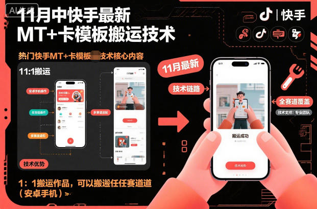 11月中快手最新MT+卡模板搬运技术，1：1搬运作品，可以搬运任何赛道(安卓手机)-铜臭网