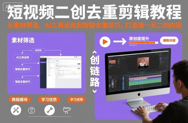短视频二创去重剪辑教程，从素材筛选、AI工具运用到智能去重技巧，打造独一无二的内容-铜臭网