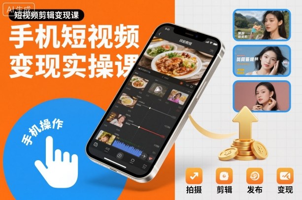 手机短视频变现实操课，短视频剪辑变现课-铜臭网