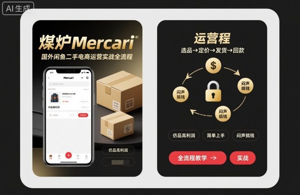 煤炉Mercari国外闲鱼二手电商运营实战全流程，仿品高利润，简单上手，闷声搞钱-铜臭网