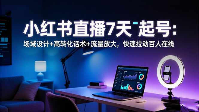 小红书直播7天起号：场域设计+高转化话术+流量放大，快速拉动百人在线-铜臭网