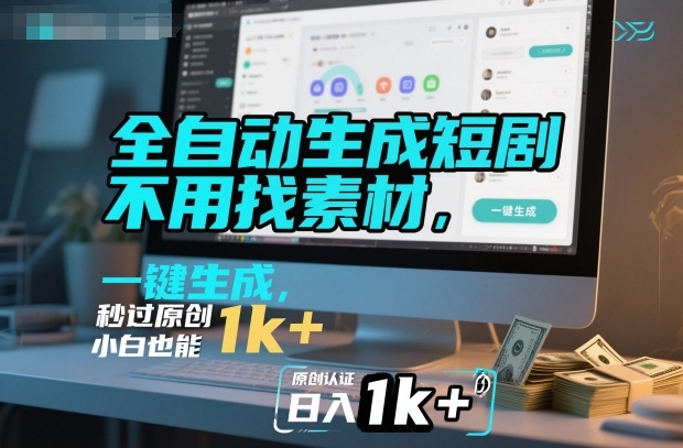 全自动生成短剧，不用找素材，不用剪辑，一键生成，秒过原创，小白也能轻松日入1k+【揭秘】-铜臭网