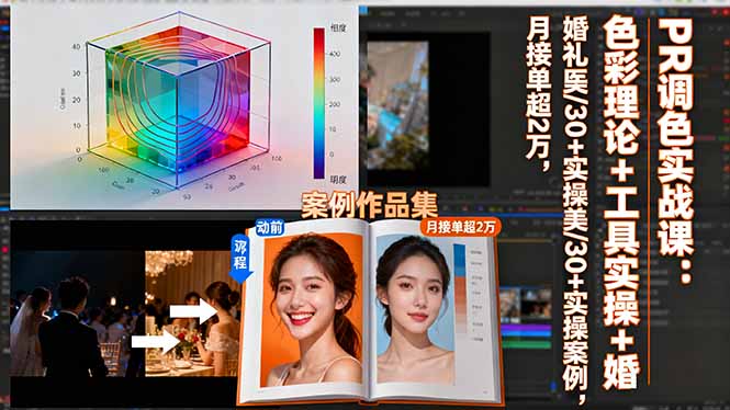 PR调色实战课：色彩理论+工具实操+婚礼医美/30+实操案例，月接单超2万-铜臭网