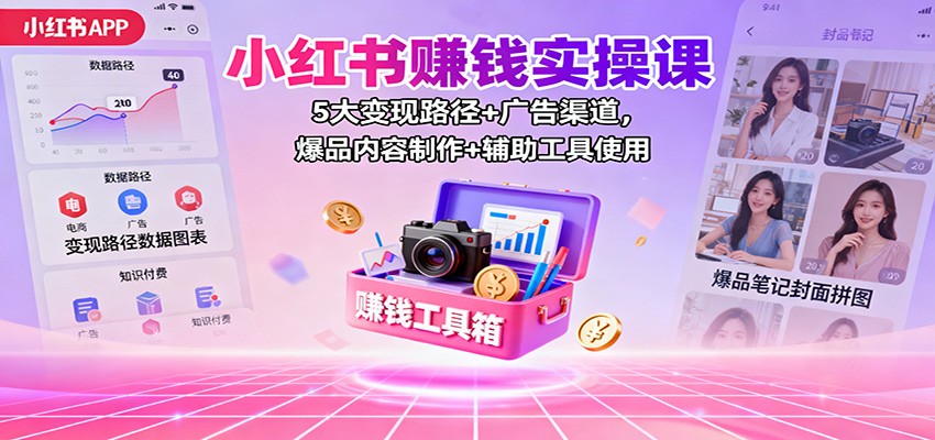 小红书赚钱实操课：5大变现路径+广告渠道，爆品内容制作+辅助工具使用-铜臭网