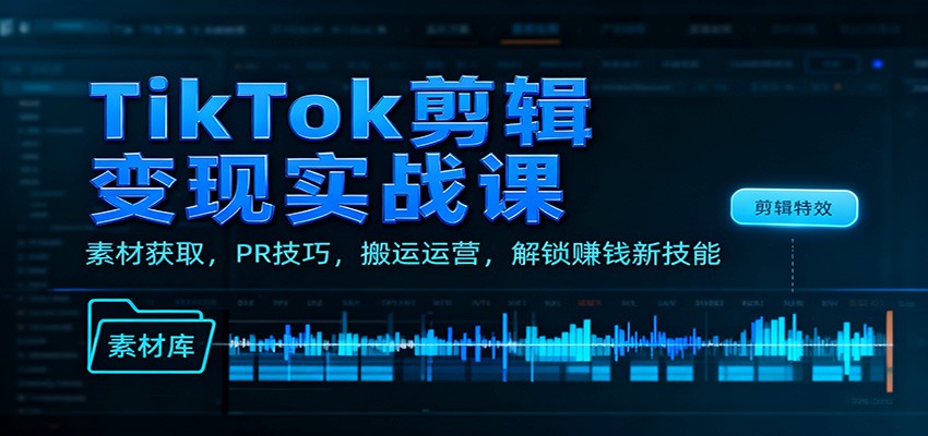 TikTok剪辑变现实战课：素材获取，PR技巧，搬运运营，解锁赚钱新技能-铜臭网