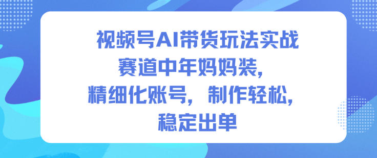 视频号AI带货玩法实战，赛道中年妈妈装，精细化账号，制作轻松，稳定出单-铜臭网