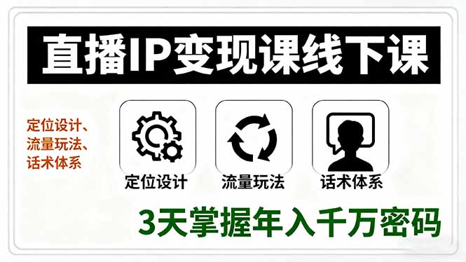 直播IP变现课线下课，定位设计、流量玩法、话术体系，3天掌握年入千万密码-铜臭网