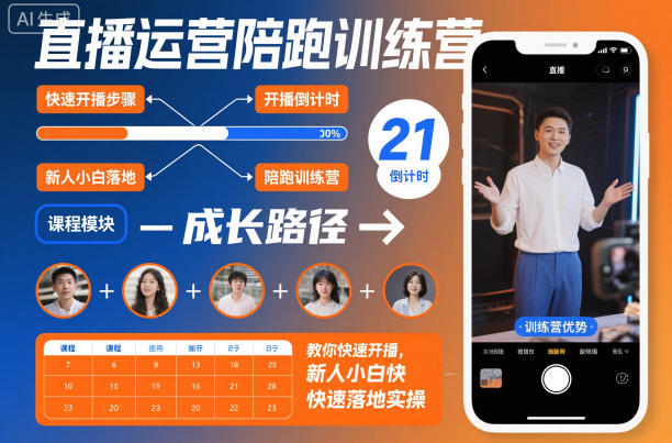 直播运营陪跑训练营，教你快速开播，新人小白快速落地实操-铜臭网