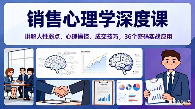 销售心理学深度课，讲解人性弱点、心理操控、成交技巧，36个密码实战应用-铜臭网