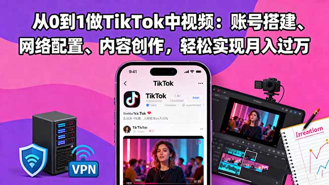 从0到1做TikTok中视频：账号搭建、网络配置、内容创作，轻松实现月入过万-铜臭网
